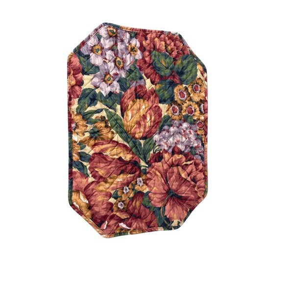 4 VTG Floral Octagon Quilted Placemats Farmhouse Cottage Country Table Top Decor - Picture 4 of 13